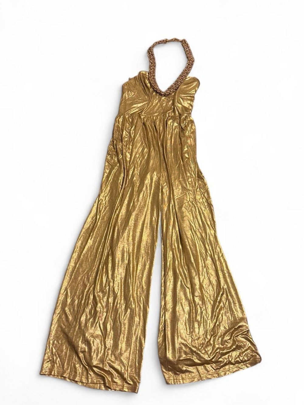 Monique Gold Metallic Fashion Nova Halter Chain Jumpsuit